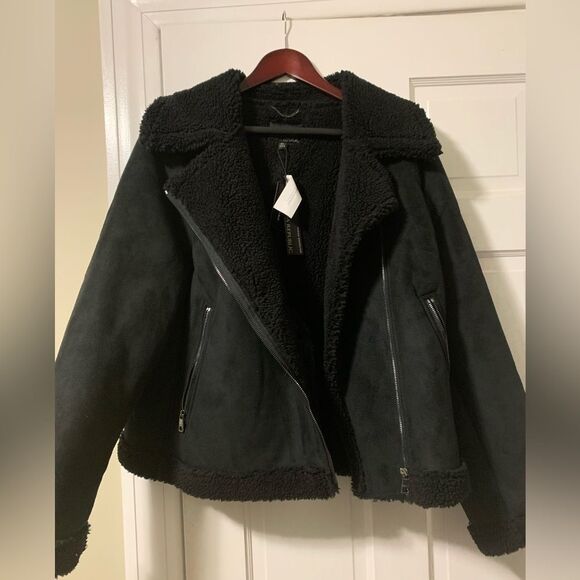 Banana Republic Jackets & Blazers - Banana Republic NWOT Black Faux Suede Moto Jacket Sherpa Lined XL